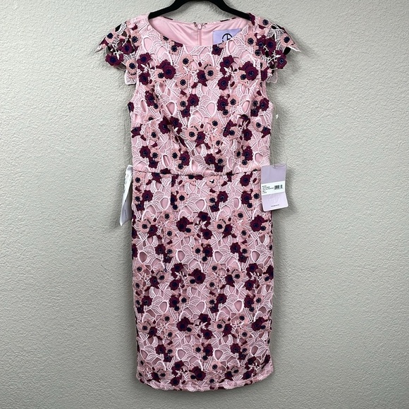 NWT JS Collections Guipure Lace Knee Length Ladys Dress Pink Boysenberry Sz 2 - Picture 3 of 14